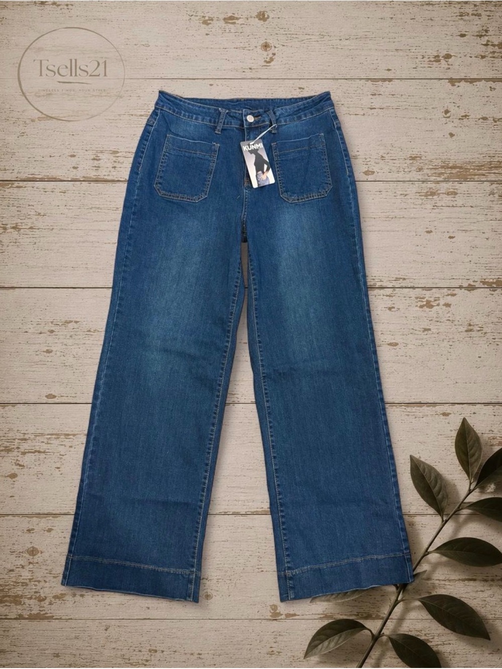 Kunmi Women's High Rise Wide-Leg Stretchy Denim Jeans - Size 12